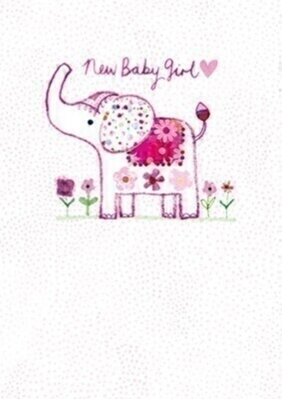 This New Baby greetings card features a cute pink elephant with the writting New Baby Girl on the front from Paper Rose.  The card has Congratulations on your new arrival written inside and comes complete with a pink envelope perfect to send to someone to congratulate them on the birth of their new baby girl.